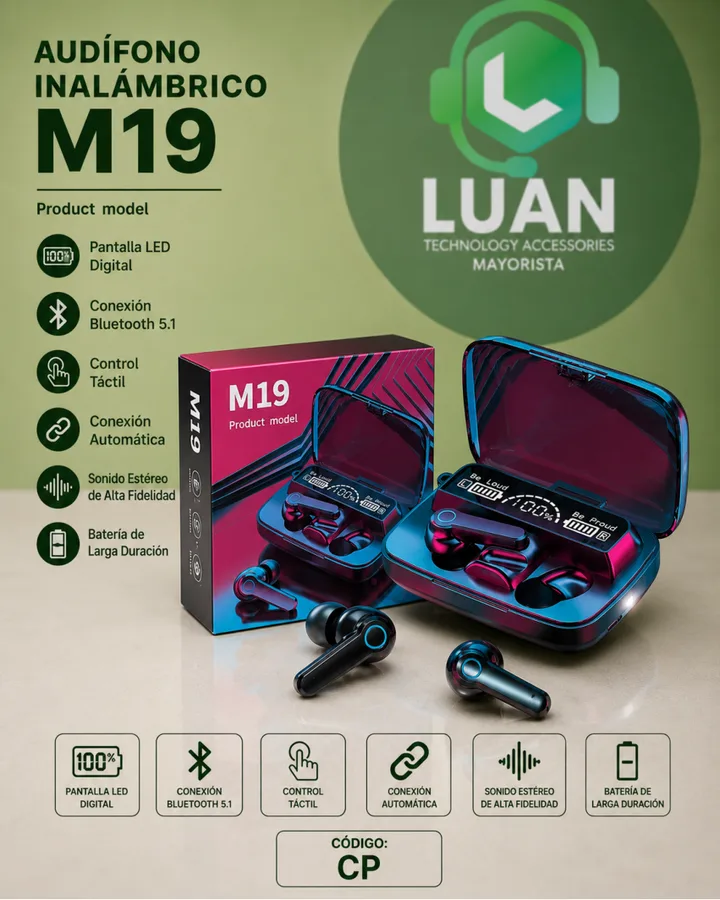 AUDIFONOS INALAMBRICOS CON POWER BANK M19