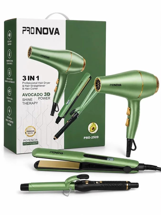 COMBO PRONOVA PLANCHA RIZADORA Y SECADOR AGUACATE