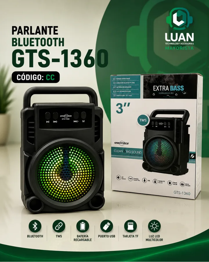 PARLANTE BLUETOOTH GTS-1360 3 PULGADAS
