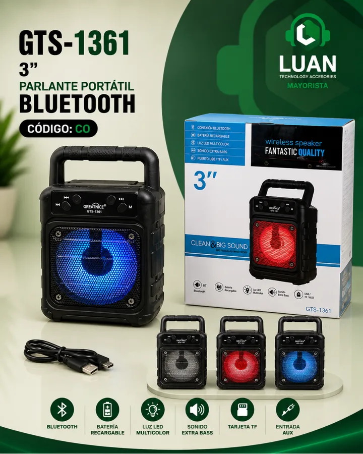 PARLANTE PORTATIL BLUETOOTH GTS-1361 3 PULGADAS
