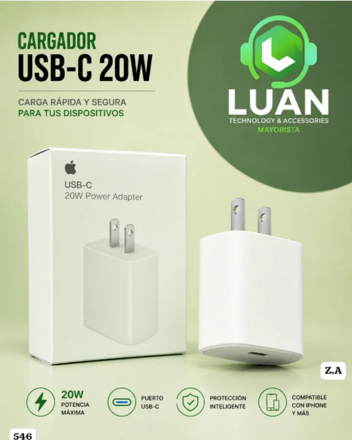 CARGA RAPIDA Y SEGURA PARA TUS DISPOSITIVOS CARGADOR USB-C 20W 546