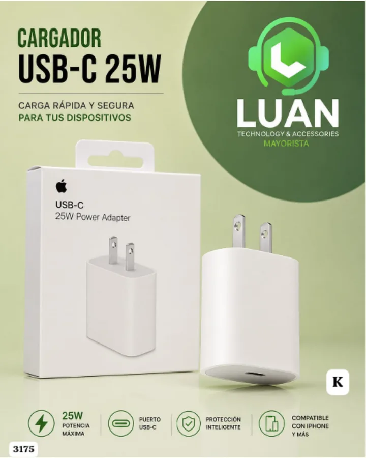 CARGA RAPIDA Y SEGURA PARA TUS DISPOSITIVOS CARGADOR USB-C 25W 3175
