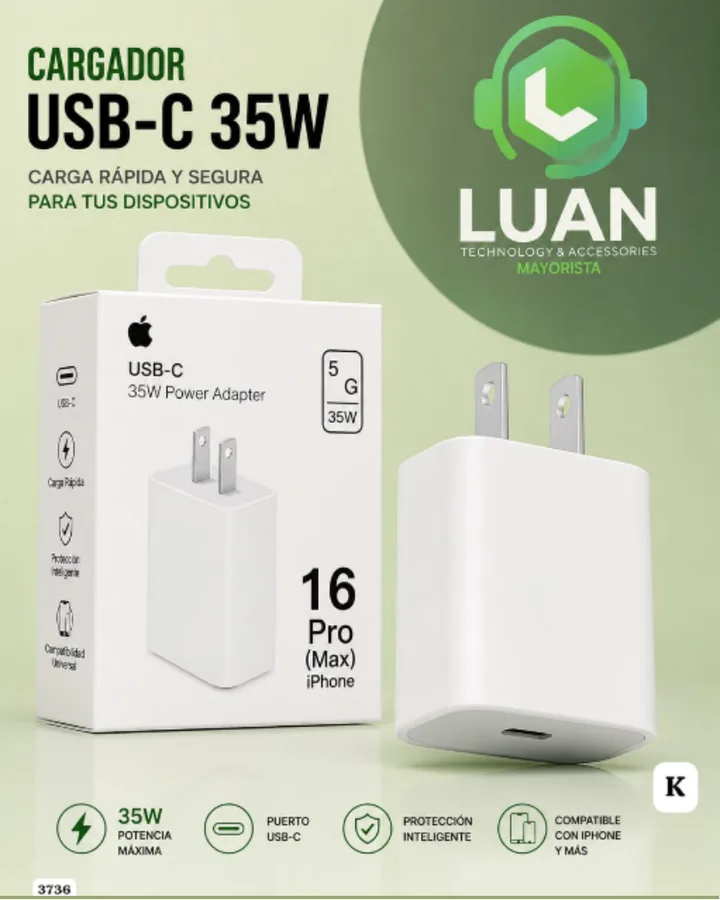 CARGA RAPIDA Y SEGURA PARA TUS DISPOSITIVOS CARGADOR USB-C 35W 3736