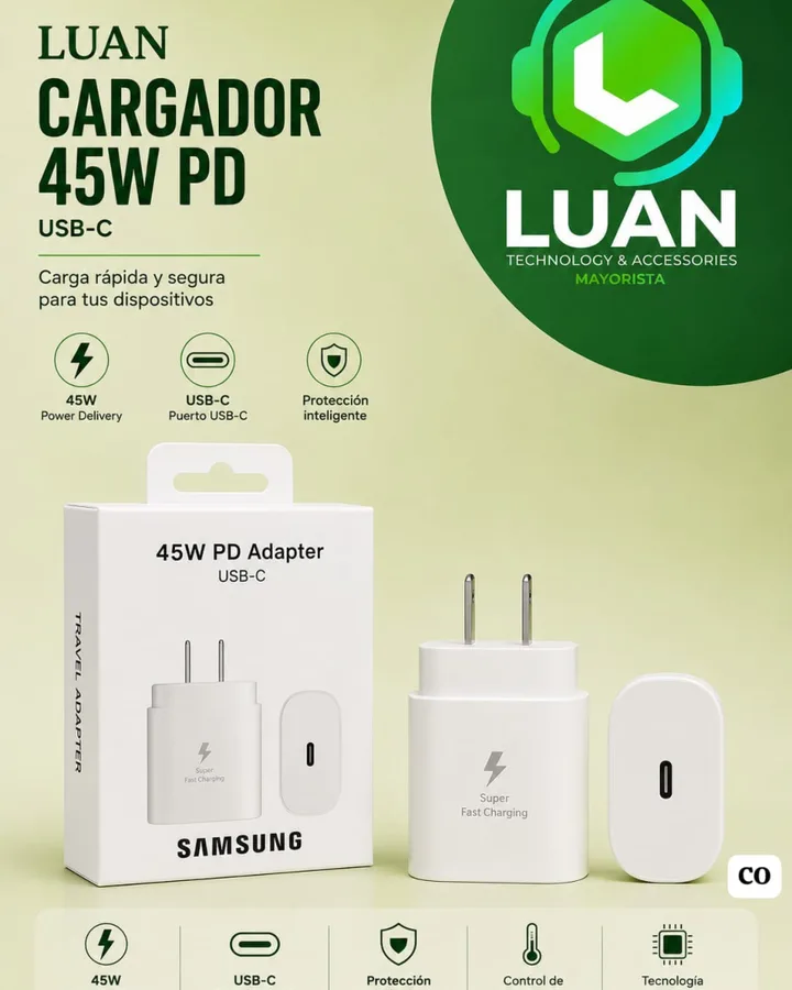 CARGA RAPIDA Y SEGURA PARA TUS DISPOSITIVOS CARGADOR 45W PD USB-C