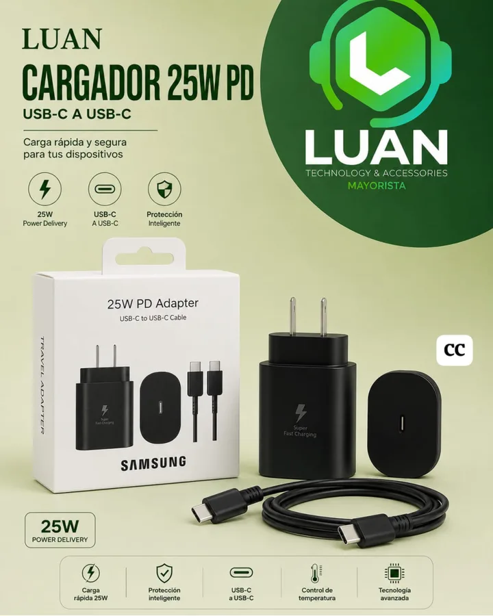 CARGA RAPIDA Y SEGURA PARA TUS DISPOSITIVOS CARGADOR 25W PD USB-C A USB-C