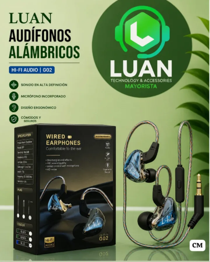 HI-FI AUDIO | G02 / SONIDO EN ALTA DEFINICION / MICROFONO INCORPORADO / DISENO ERGONOMICO / COMODOS Y SEGUROS LUAN AUDIFONOS ALAMBRICOS