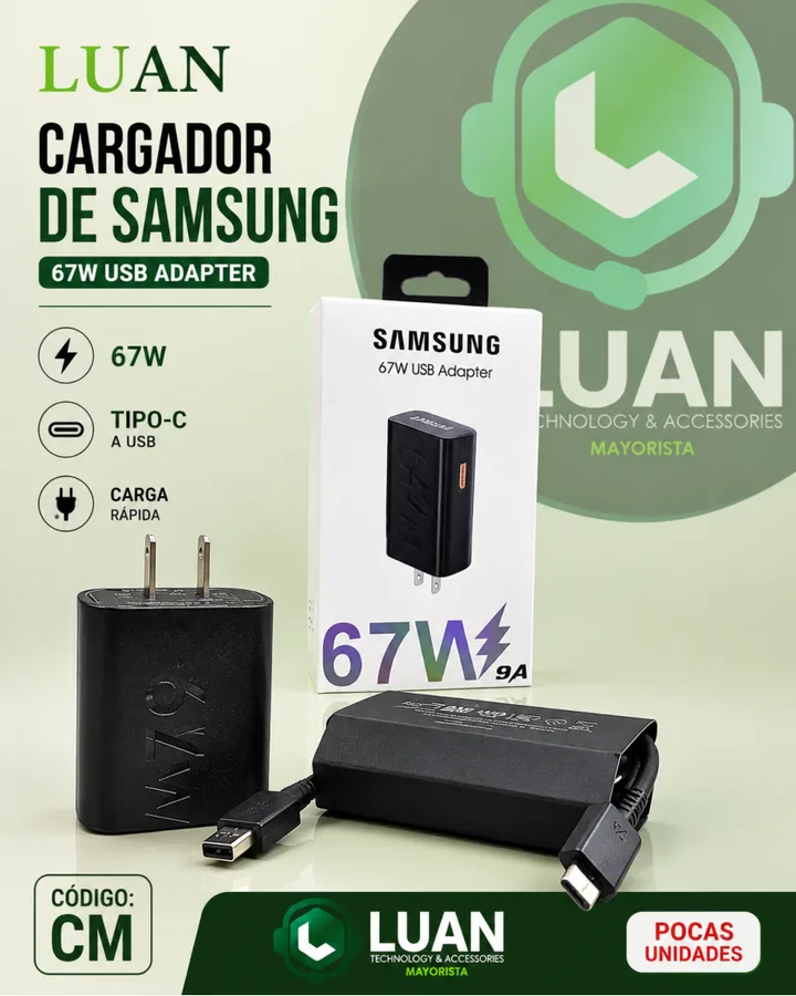 67W USB ADAPTER / 67W / TIPO-C A USB / CARGA RAPIDA CARGADOR DE SAMSUNG