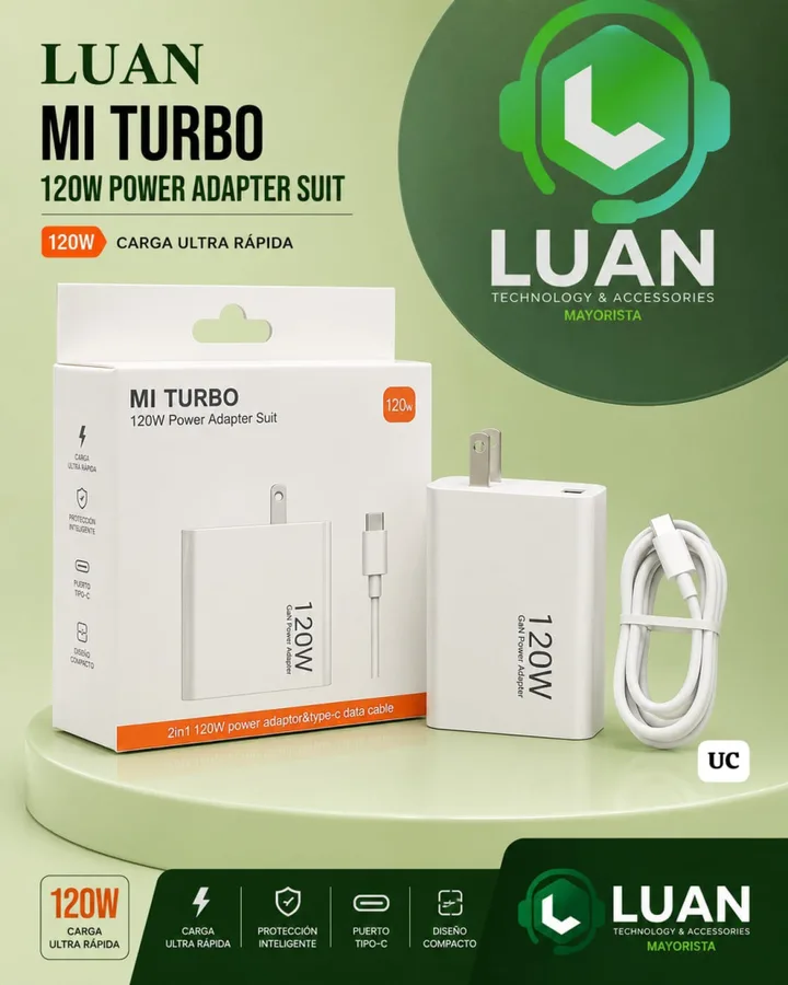 120W CARGA ULTRA RAPIDA / PROTECCION INTELIGENTE / PUERTO TIPO-C / DISENO COMPACTO MI TURBO 120W POWER ADAPTER SUIT