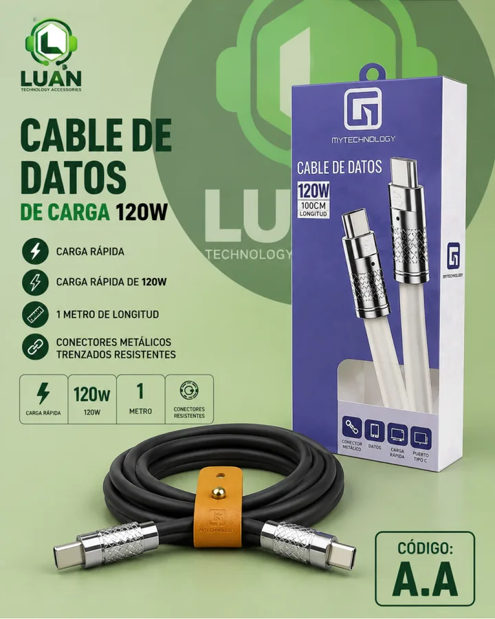 CARGA RÁPIDA, CARGA RÁPIDA DE 120W, 1 METRO DE LONGITUD, CONECTORES METÁLICOS TRENZADOS RESISTENTES CABLE DE DATOS DE CARGA 120W