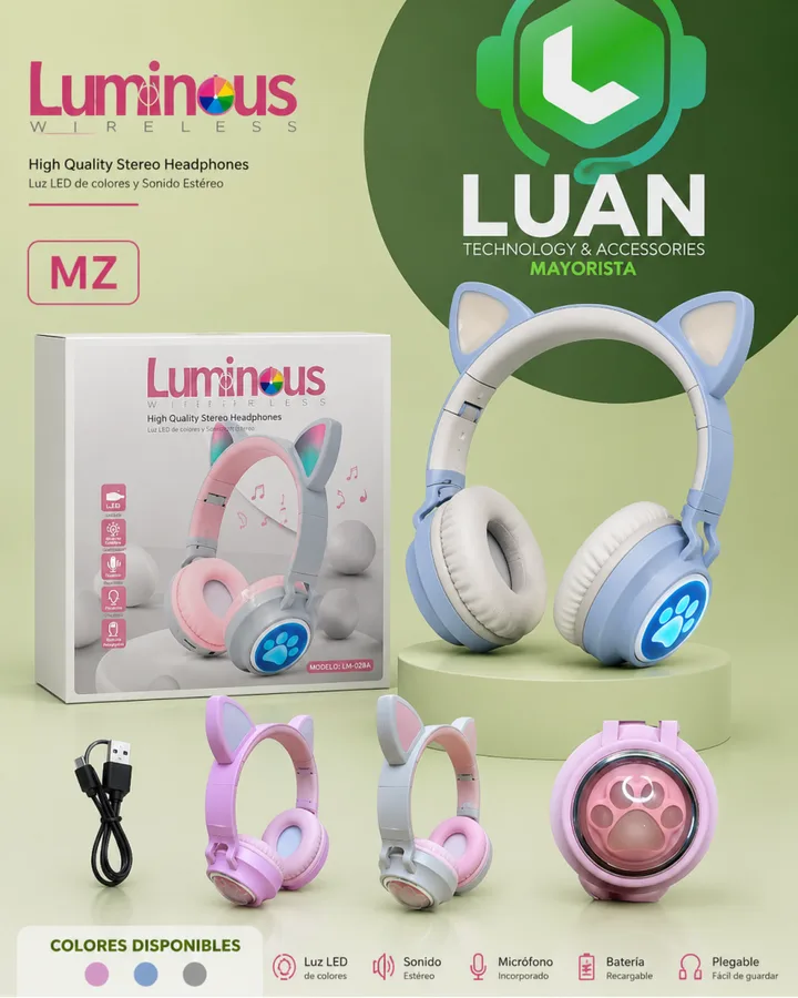 HIGH QUALITY STEREO HEADPHONES - LUZ LED DE COLORES Y SONIDO ESTÉREO LUMINOUS WIRELESS