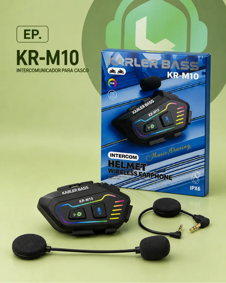 INTERCOMUNICADOR PARA CASCO - INTERCOM HELMET WIRELESS EARPHONE, RGB, IPX6 KR-M10