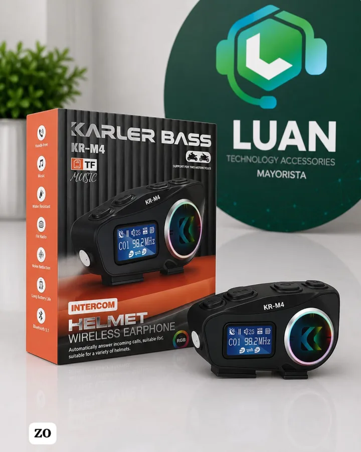 KARLER BASS KR-M4 - INTERCOM HELMET WIRELESS EARPHONE, TF MUSIC, FM RADIO, NOISE REDUCTION, BLUETOOTH 5.1, RGB