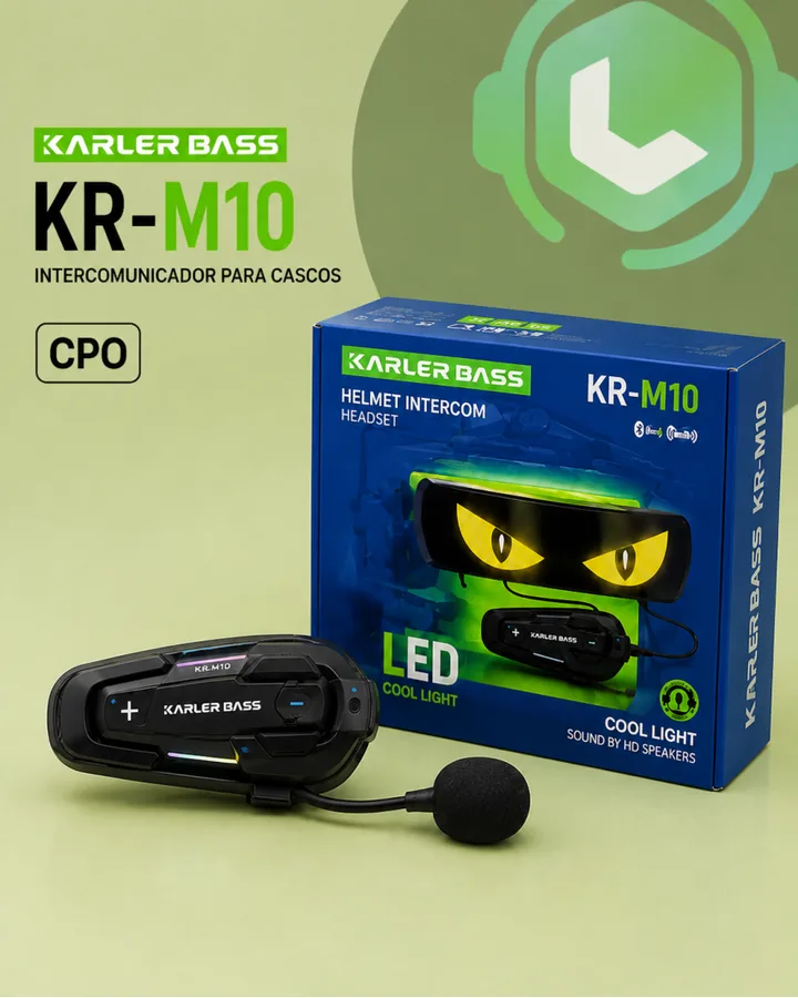 INTERCOMUNICADOR PARA CASCOS - HELMET INTERCOM HEADSET, LED COOL LIGHT, SOUND BY HD SPEAKERS KARLER BASS KR-M10