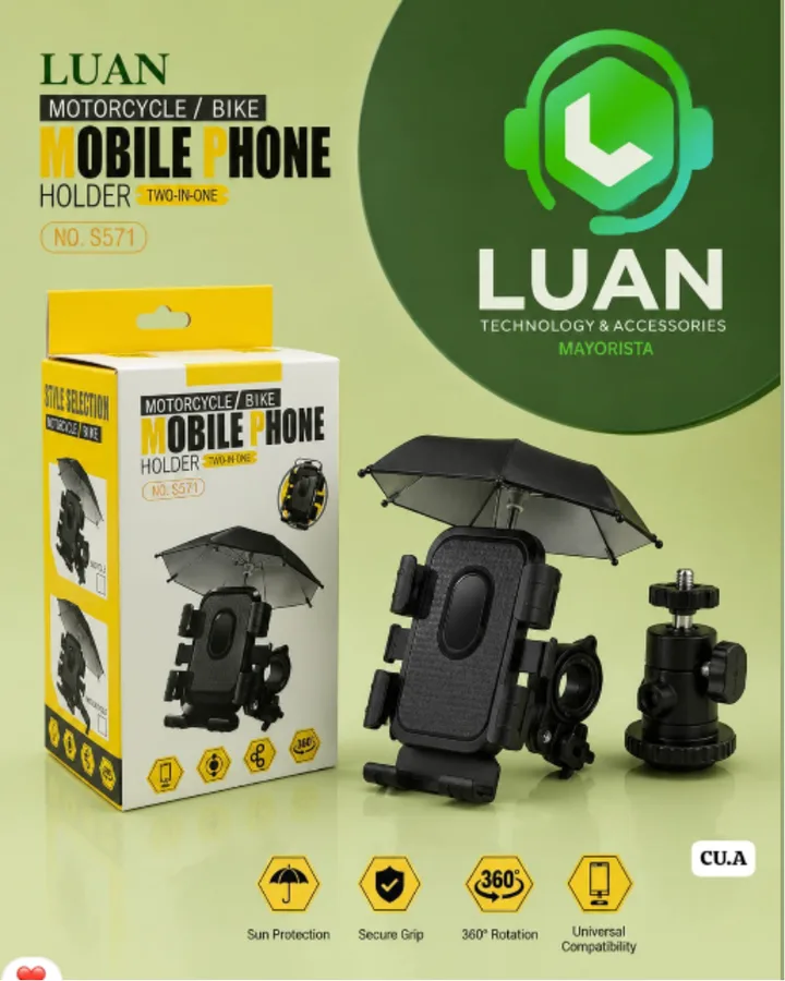TWO-IN-ONE NO. S571 - SUN PROTECTION, SECURE GRIP, 360° ROTATION, UNIVERSAL COMPATIBILITY MOTORCYCLE / BIKE MOBILE PHONE HOLDER