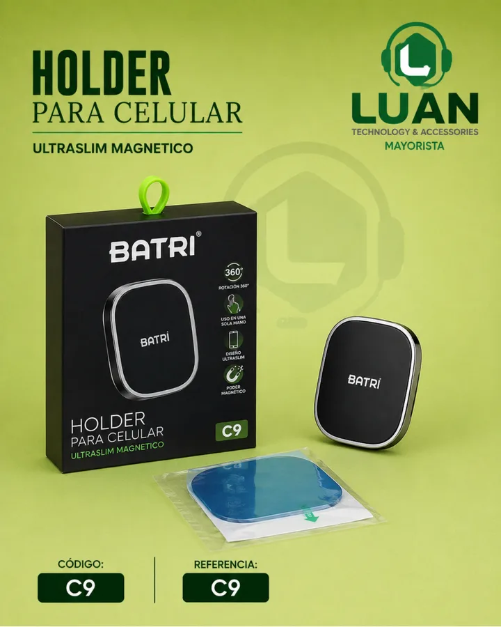 ULTRASLIM MAGNETICO - ROTACIÓN 360°, USO EN UNA SOLA MANO, DISEÑO ULTRASLIM, PODER MAGNÉTICO HOLDER PARA CELULAR C9