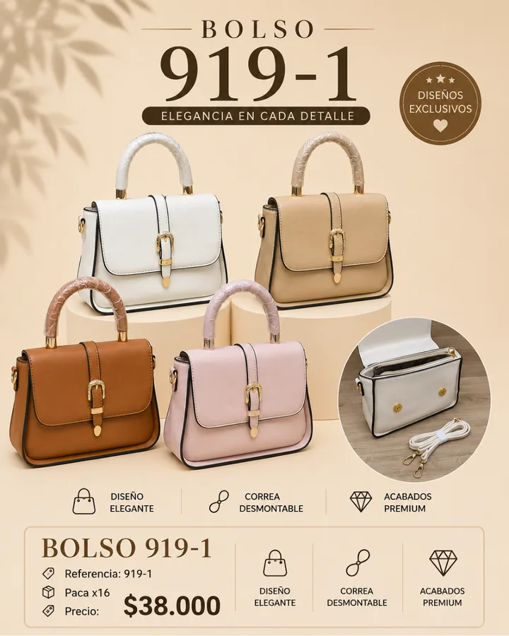 BOLSO DAMA 919-1 CON SOLAPA Y HEBILLA