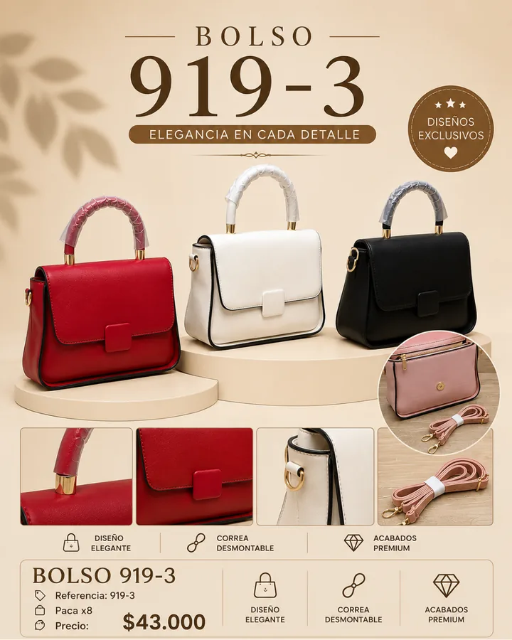BOLSO DAMA 919-3 CON SOLAPA Y MANIJA SUPERIOR