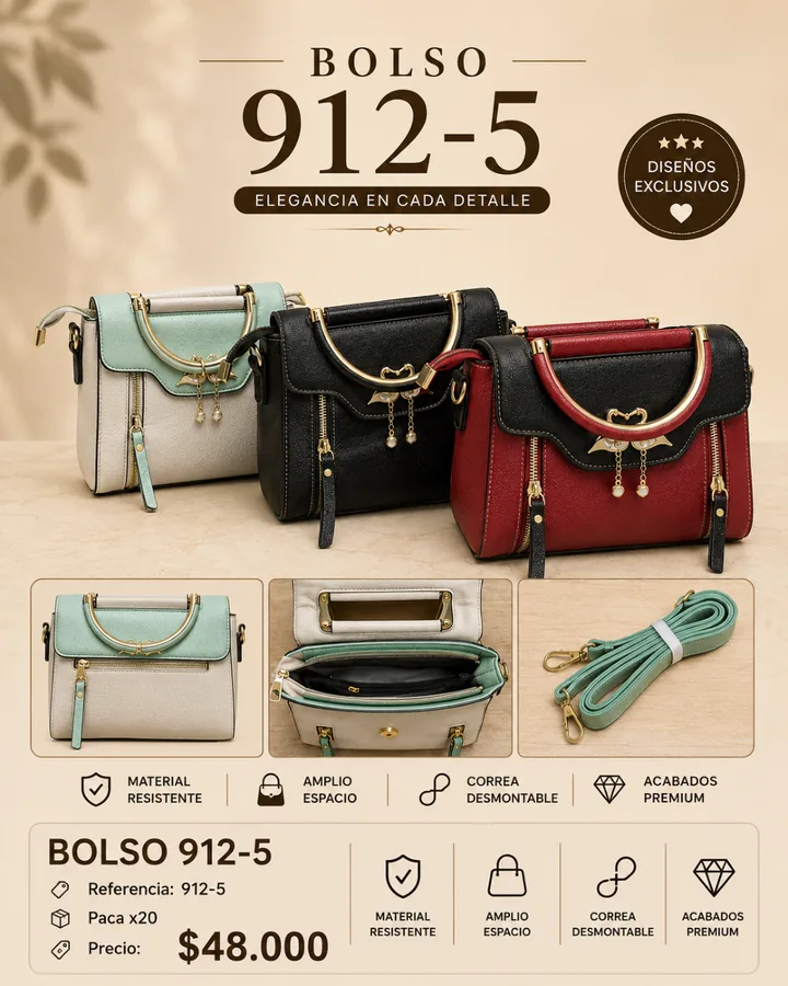 BOLSO DAMA 912-5 CON ASA METALICA Y DIJES
