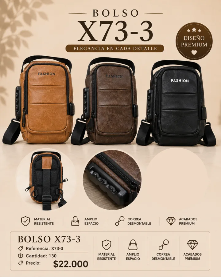 BOLSO BANDOLERA X73-3 FASHION CON CANDADO DE COMBINACION